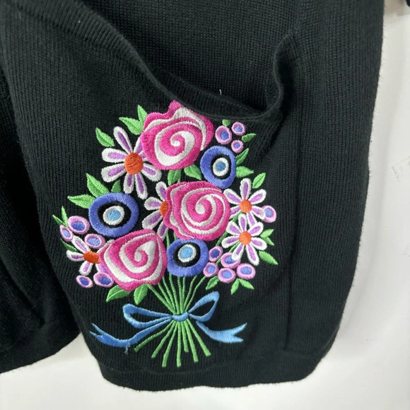 Bob Mackie Wearable Art Cardigan Large Knit Embroidered Pockets - Picture 9 of 10